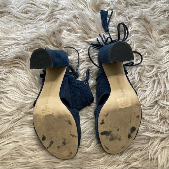 Ivanka Trump blue suede fringe lace up heels - Picture 4 of 9